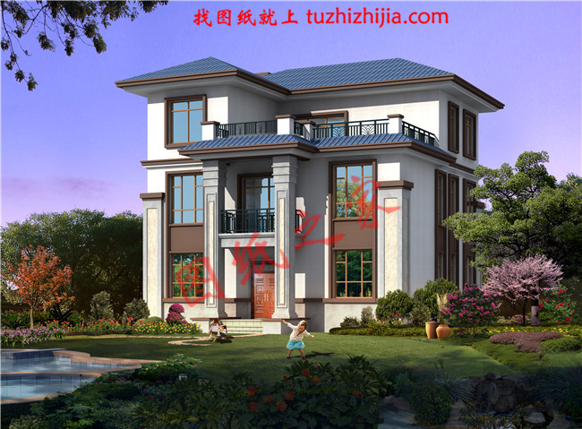 新中式農村三層樓房設計圖紙，線條錯落有致