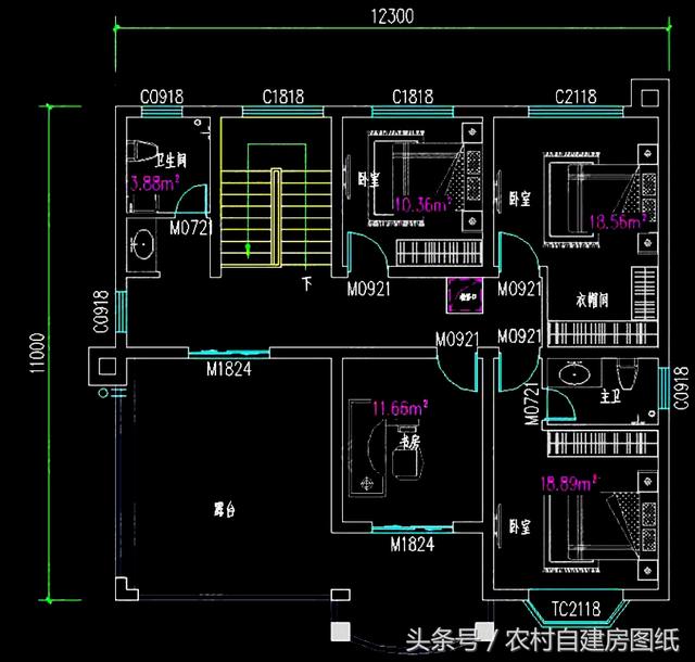 12X11米二層農村別墅設計圖，5室4衛(wèi)帶堂屋和柴火灶，造價不高，很劃算