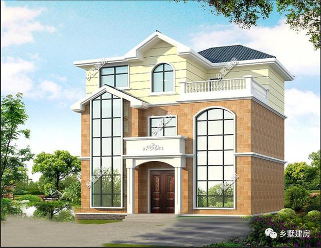 兩層歐式羅馬柱自建別墅設計圖，外觀大氣，建成絕對讓你有面子