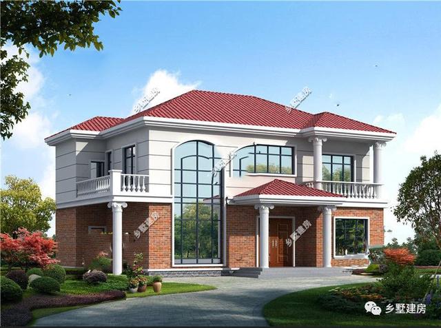 兩層歐式羅馬柱自建別墅設計圖，外觀大氣，建成絕對讓你有面子