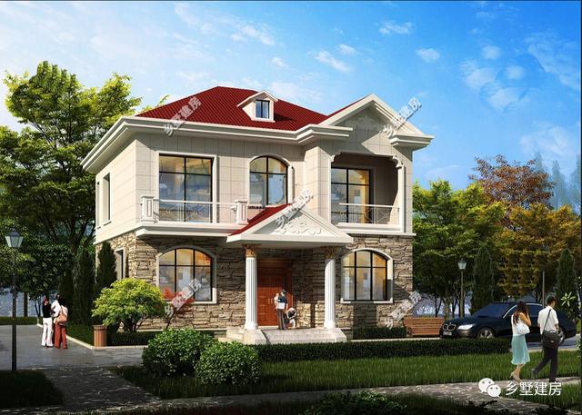 兩層歐式羅馬柱自建別墅設計圖，外觀大氣，建成絕對讓你有面子