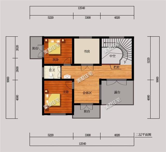 12.54X9.9米二層別墅設計圖，建成不輸村里大房子，關鍵是還帶院子！