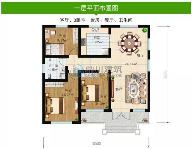 10.5×9.6米一層農村自建房，14萬建毛坯，經濟實用還洋氣！