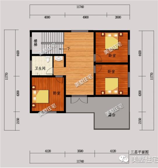 11米X11米三層農村別墅設計圖，神臺堂屋大露臺，農村別墅就該這么建