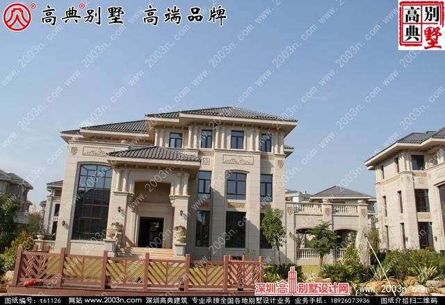 復式三層純石材別墅設計圖，整體構造時尚大氣，帶影視廳+地下室+車庫