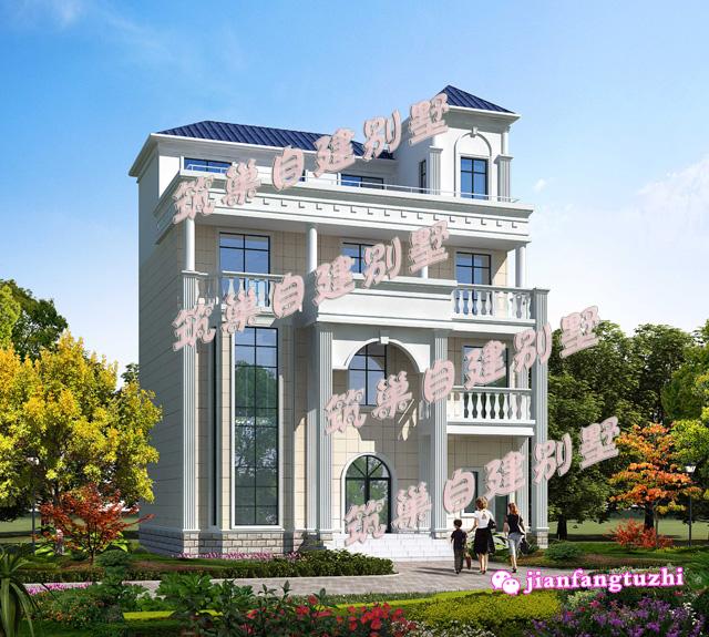 占地90平米的四層農(nóng)村自建房別墅戶型，帶大露臺，主體造價30萬，可做商鋪