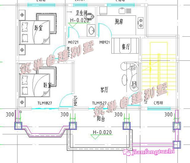 占地90平米的四層農(nóng)村自建房別墅戶型，帶大露臺，主體造價30萬，可做商鋪