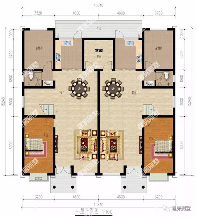 三棟雙拼豪華大氣別墅設計圖，外觀美不勝收，共建住宅感情深