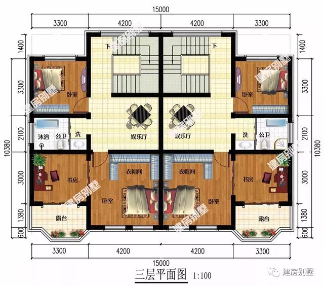 三棟雙拼豪華大氣別墅設計圖，外觀美不勝收，共建住宅感情深
