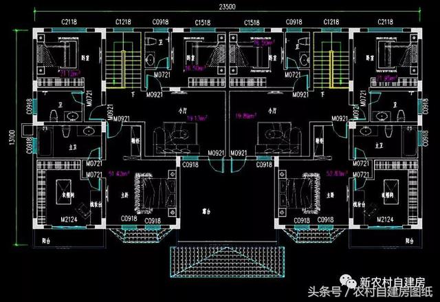 五棟兄弟雙拼別墅設(shè)計(jì)圖，3款共堂屋，一款帶門(mén)面，單戶最低16萬(wàn)
