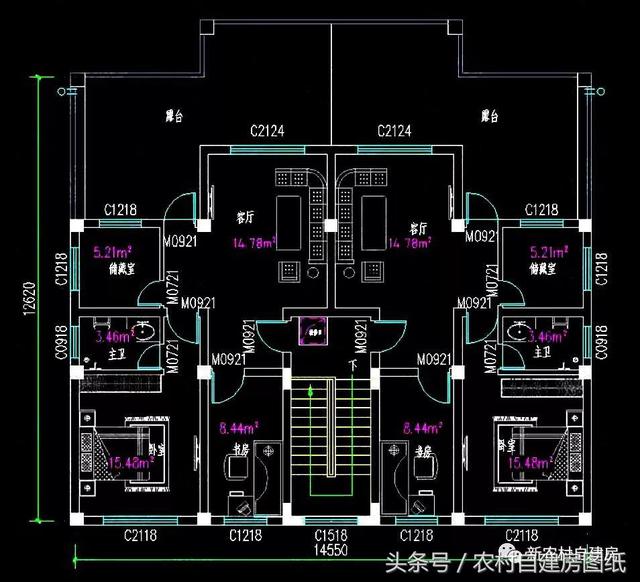 五棟兄弟雙拼別墅設(shè)計(jì)圖，3款共堂屋，一款帶門(mén)面，單戶最低16萬(wàn)