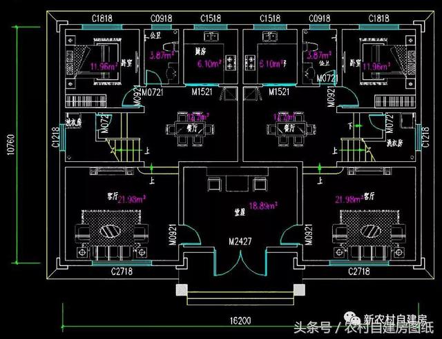 五棟兄弟雙拼別墅設(shè)計(jì)圖，3款共堂屋，一款帶門(mén)面，單戶最低16萬(wàn)