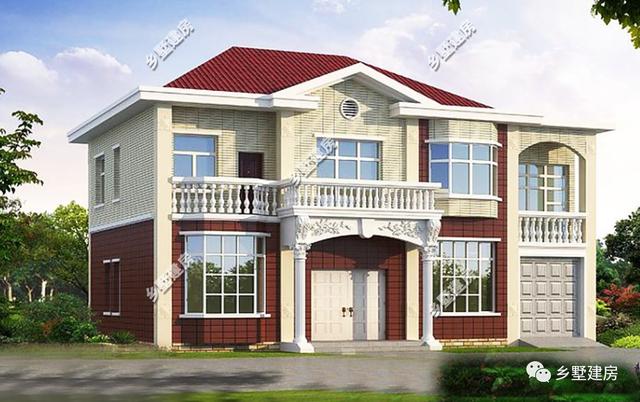 二層農村別墅圖，自帶陽臺車庫，飄窗造型更是質樸與時尚的結合，你心動了嗎