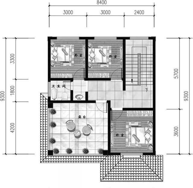 三層新農(nóng)村住宅設(shè)計圖，占地100平，采用框架結(jié)構(gòu)，主體造價30萬，附有建成效果圖