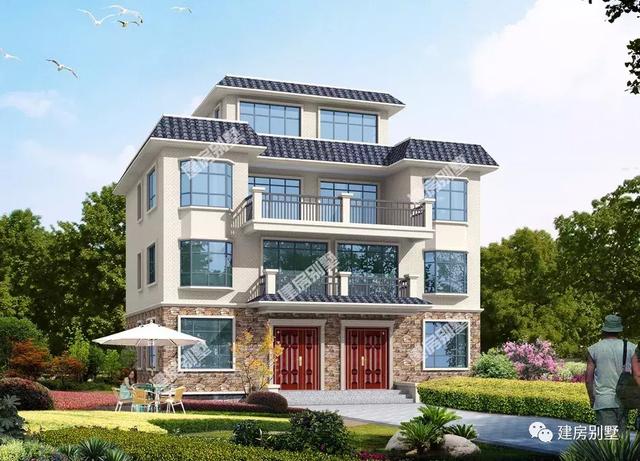 兩棟小戶型的雙拼別墅設計圖，第一棟坡屋頂時尚美觀，第二棟平屋頂造價低，還能做空中花園