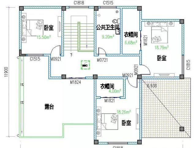 三層15×12米框架結構農村房屋設計效果圖，二三層均設有大露臺