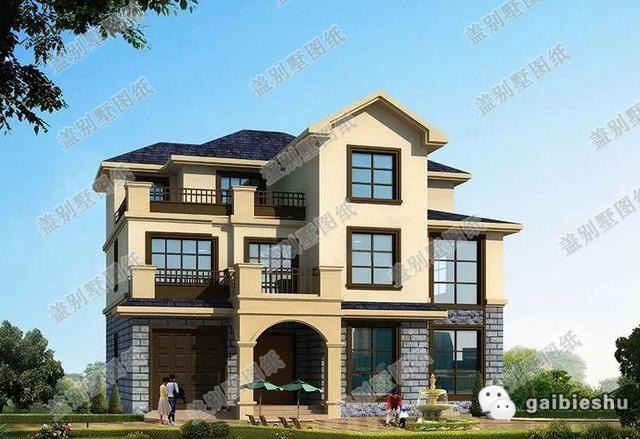 三層15×12米框架結構農村房屋設計效果圖，二三層均設有大露臺