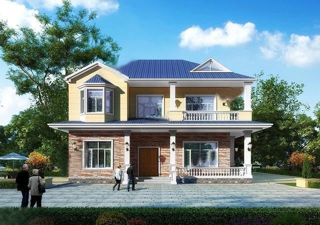 農村二層別墅圖，造價低造型美，清新靚麗的氣質，和鄉村田園氣息非常吻合