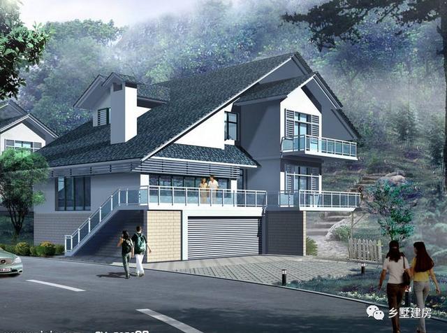 一款二層農村自建別墅設計圖，淡黃色的外觀墻，既不顯庸俗又很好得融入鄉村環境