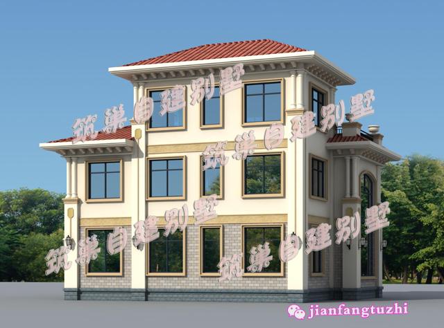 13x10.8米三層自建別墅小洋樓設計圖，磚紅色屋頂+超大落地窗+大露臺，真是太漂亮了