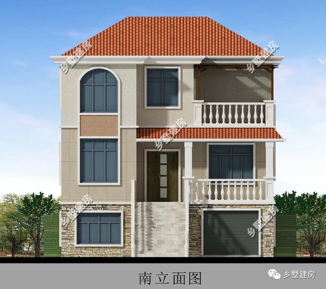 60平大車庫3層自建簡歐別墅圖，映入眼簾的是一排階梯直接可以上二樓，非常的大氣，你值得擁有