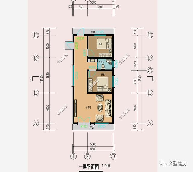 5x13米農村小開間自建房設計圖，湛藍色簡單造型的坡屋頂，簡約、大方，更顯精致