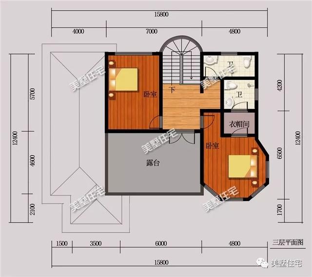 13X15米時尚的3層歐式風格別墅戶型圖，旋轉樓梯+挑空客廳，年輕人眼中的潮流典型