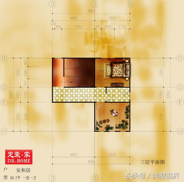 三層的農村自建別墅戶型圖，帶車庫露臺，除了8個臥室，還設有會客廳、茶室、書房、娛樂室、休閑室等，外觀霸氣，功能齊備完美