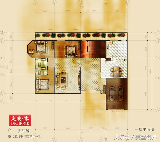 三層的農村自建別墅戶型圖，帶車庫露臺，除了8個臥室，還設有會客廳、茶室、書房、娛樂室、休閑室等，外觀霸氣，功能齊備完美