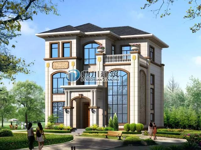 127平歐式三層復式別墅圖，挑空客廳+大露臺，主體造價32-42萬，超級實用哦