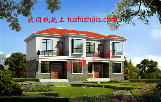 簡單實用的二層雙拼別墅設計圖，占地150平米左右，雙拼房屋