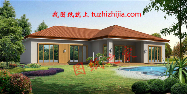 美式和田園風格結合的農村一層平房設計圖,帶效果圖