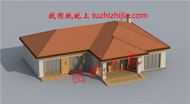 美式和田園風格結合的農村一層平房設計圖,帶效果圖