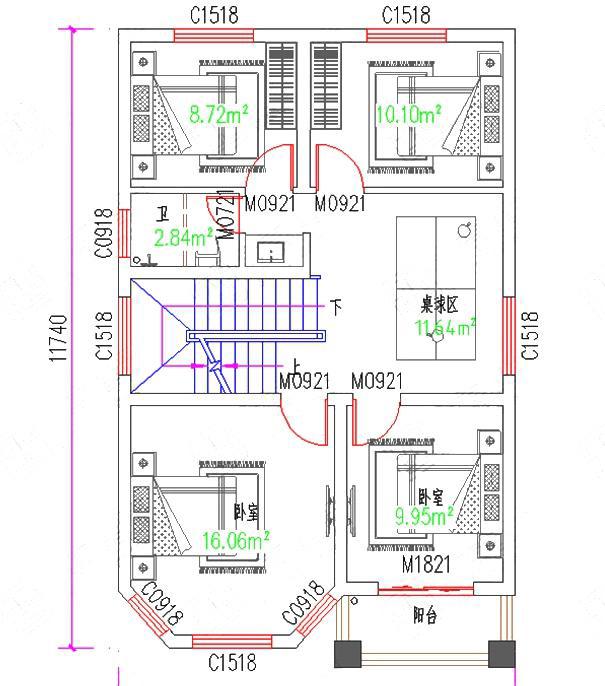 集奢華與實用為一體的帶挑空客廳四層農村別墅設計圖紙，35萬8×12米，很不錯
