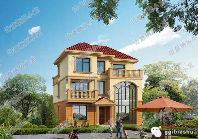 三層帶挑空客廳的農村別墅設計圖，占地尺寸適中，主體造價30萬左右。