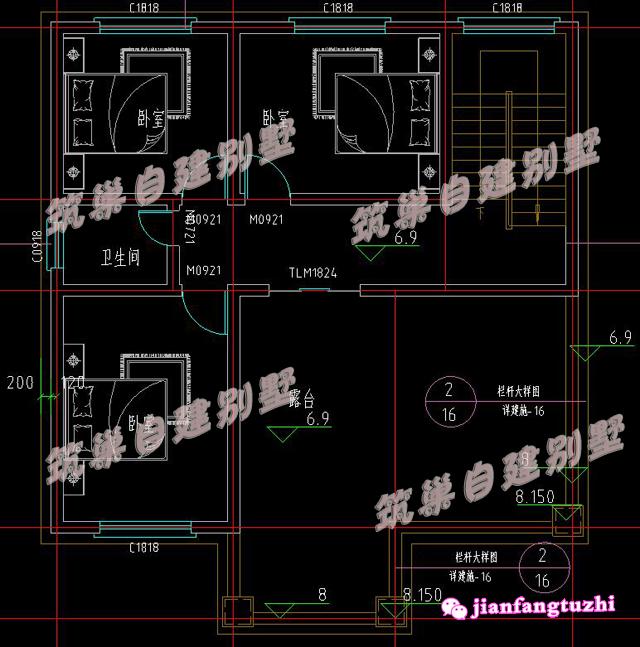 2棟占地約100平米的三層別墅設計圖，適合農村自建房。
