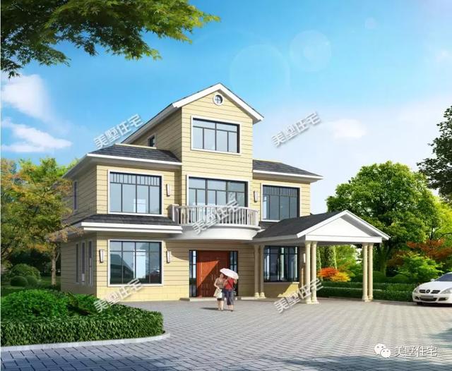 三層歐式別墅設計圖，造型簡約卻氣質獨特，室外帶涼亭，創造出讓您享受鄉間美好時光的理想居所