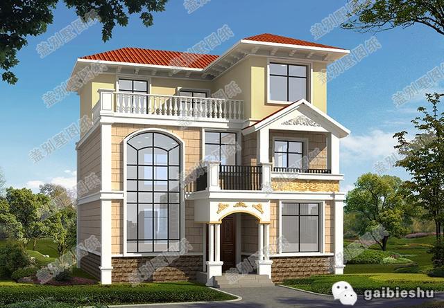 三層簡歐新農村自建房設計圖，開間進深10米×12.1米，外觀富氣華貴。