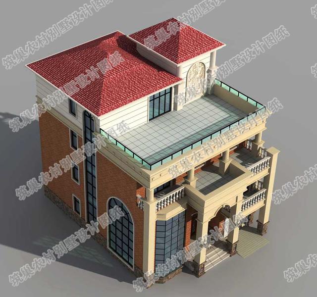 復式四層農村別墅全套施工效果圖，大氣漂亮，12×16米4廳9臥，設計感十足