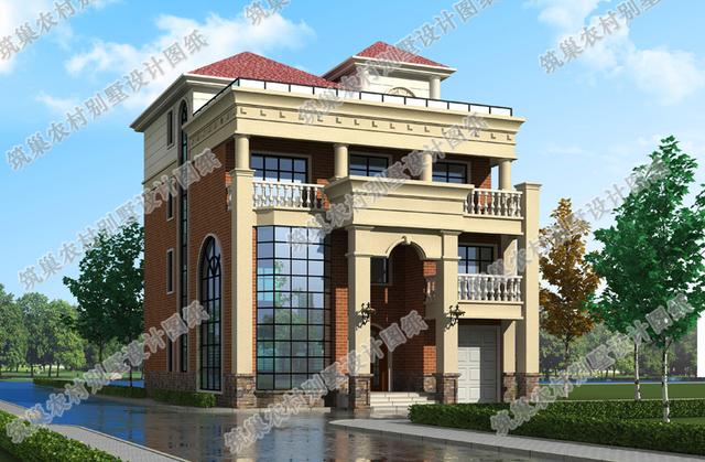 復式四層農村別墅全套施工效果圖，大氣漂亮，12×16米4廳9臥，設計感十足