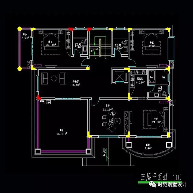 適合農村自建的18x16米帶電梯和多陽臺露臺的復式別墅設計圖，7室4廳，大大的滿足了生活需要