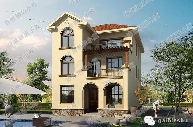 經(jīng)典三層地中海風(fēng)別墅設(shè)計(jì)圖，美感十足，占地120平，造價(jià)30萬。