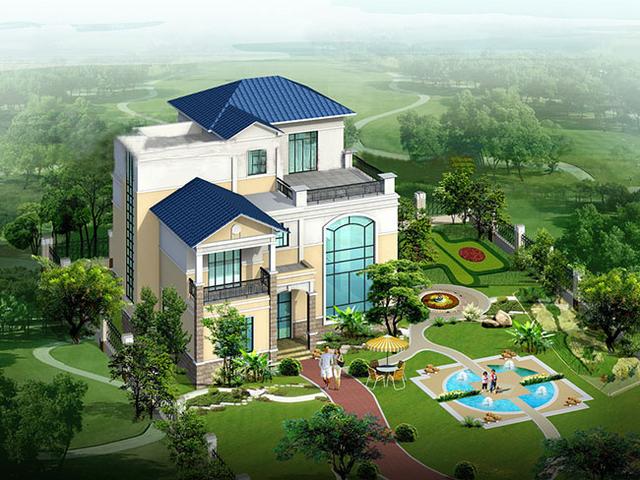 三層復式別墅設計圖，帶露臺，外觀時尚大方，造價30萬。