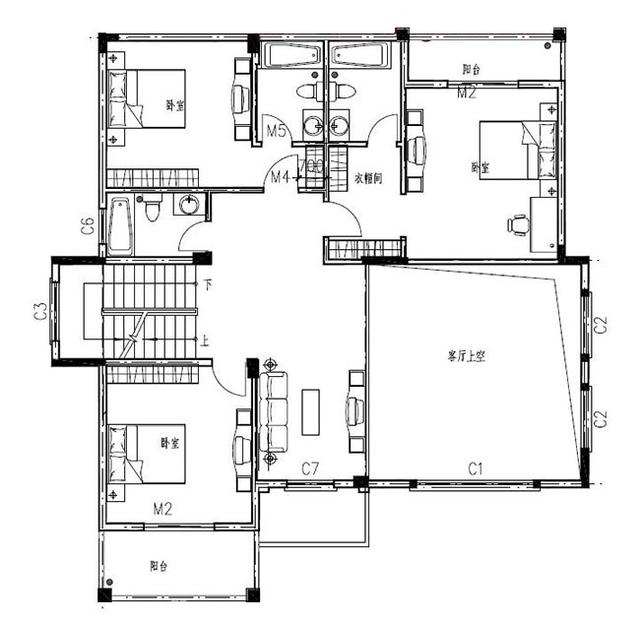 三層復式別墅設計圖，帶露臺，外觀時尚大方，造價30萬。