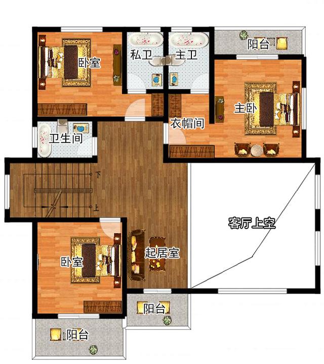 三層復式別墅設計圖，帶露臺，外觀時尚大方，造價30萬。