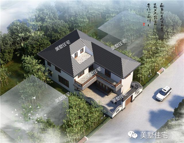 中式二層別墅設(shè)計(jì)圖，開間小進(jìn)深大，帶地下酒窖，主體造價(jià)55萬左右