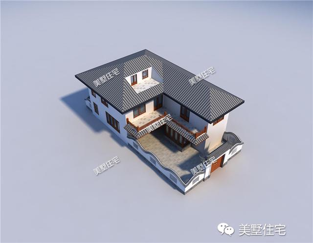 中式二層別墅設(shè)計(jì)圖，開間小進(jìn)深大，帶地下酒窖，主體造價(jià)55萬左右