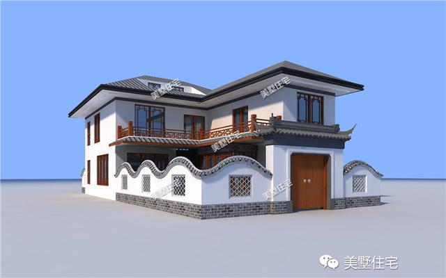 中式二層別墅設(shè)計(jì)圖，開間小進(jìn)深大，帶地下酒窖，主體造價(jià)55萬左右
