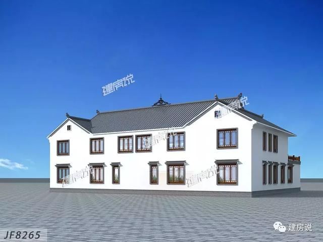 三款農村自建別墅設計圖，帶露臺和院子，一家人坐在院子里其樂融融