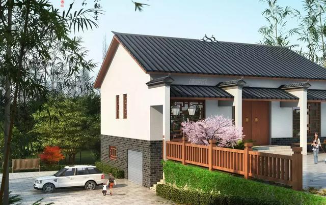 三款農村自建別墅設計圖，帶露臺和院子，一家人坐在院子里其樂融融